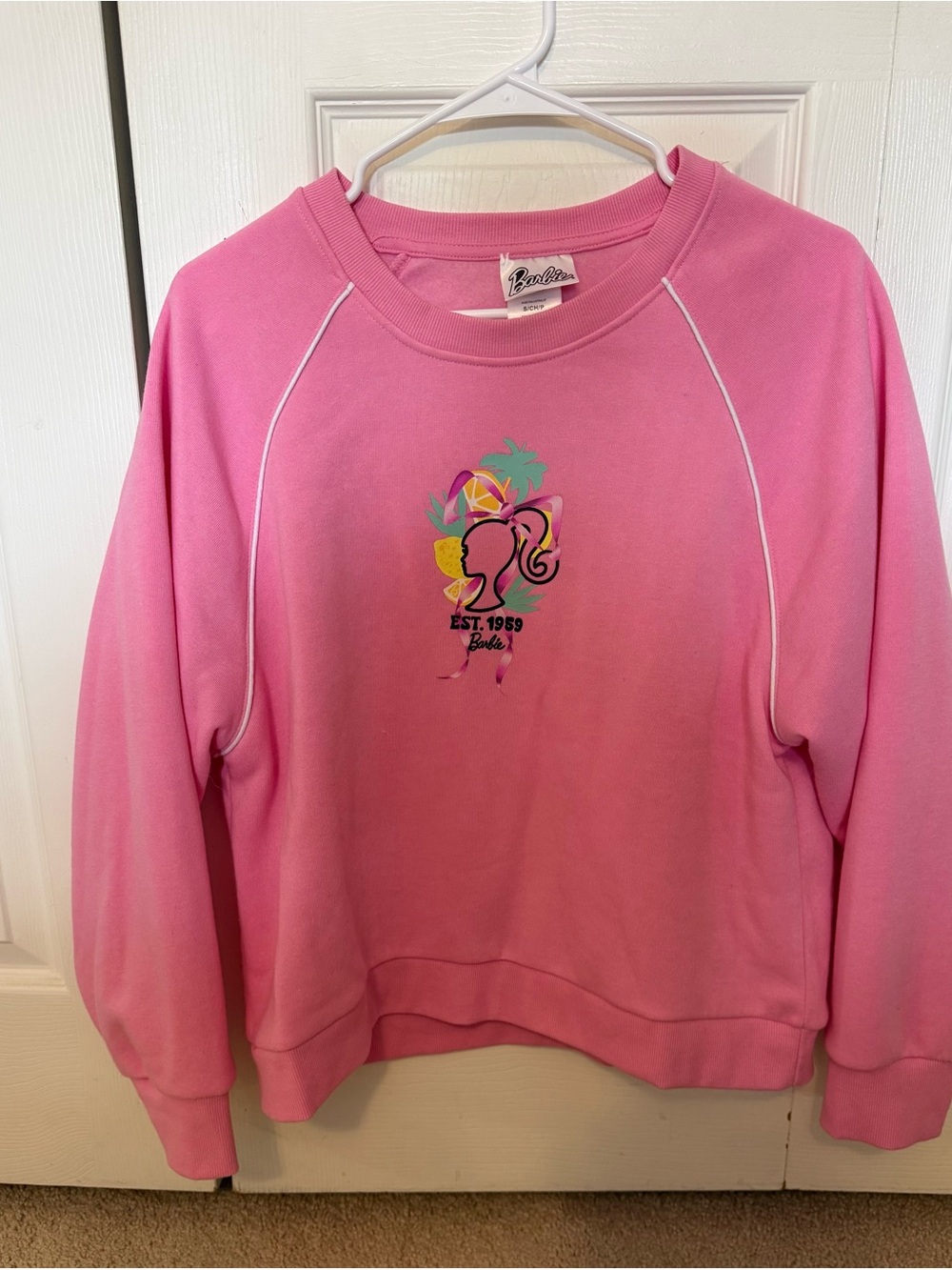 Barbie Pink Crew Sweatshirt with Tropical Logo